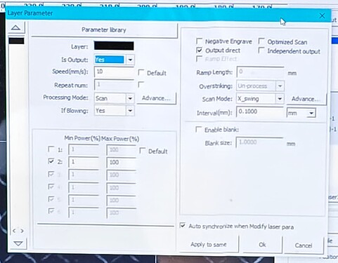 RDWorks SCAN Parameters for my 2nd laser head